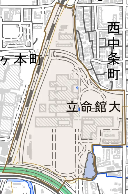 岩倉町とその周辺の地図。町の範囲を重ねている