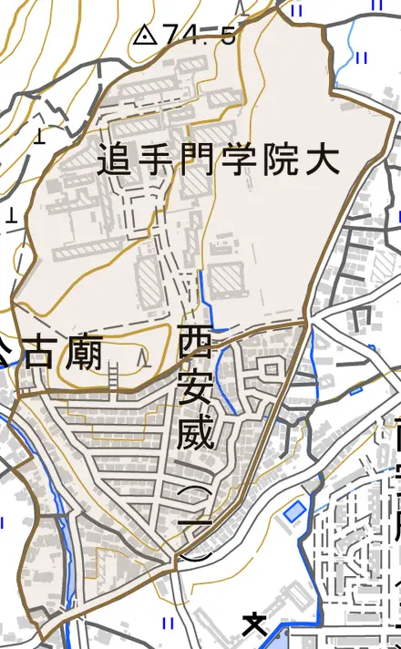 西安威とその周辺の地図。町の範囲を重ねている