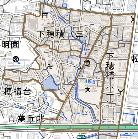 下穂積とその周辺の地図。町の範囲を重ねている