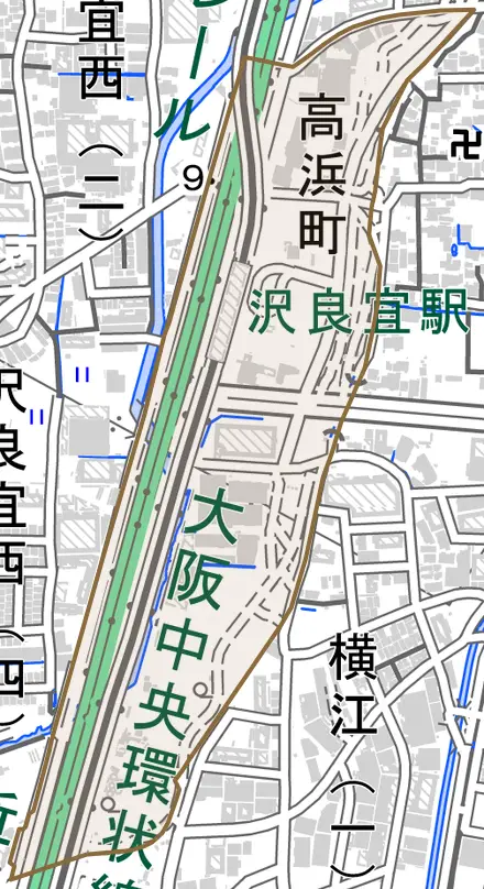 高浜町とその周辺の地図。町の範囲を重ねている