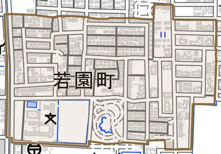 若園町とその周辺の地図。町の範囲を重ねている