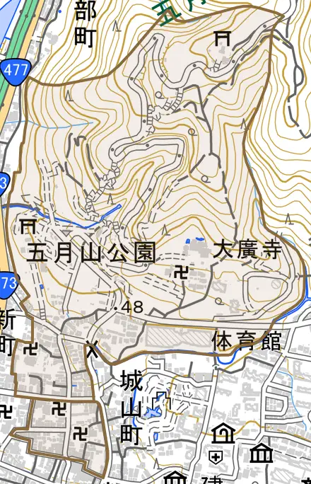綾羽とその周辺の地図。町の範囲を重ねている