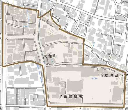 大和町とその周辺の地図。町の範囲を重ねている