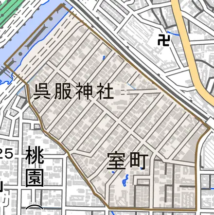 室町とその周辺の地図。町の範囲を重ねている