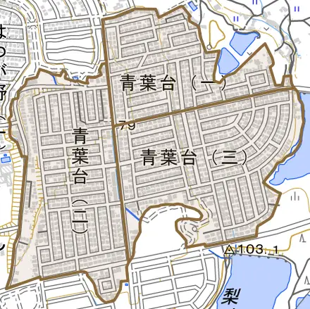 青葉台とその周辺の地図。町の範囲を重ねている