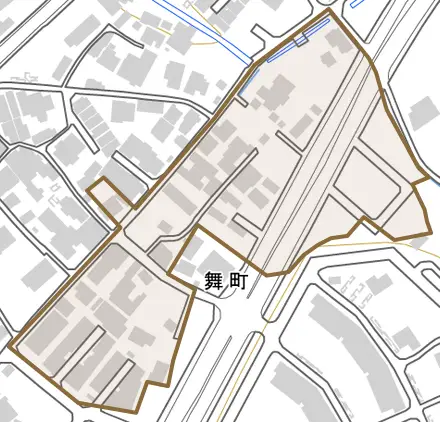 舞町とその周辺の地図。町の範囲を重ねている