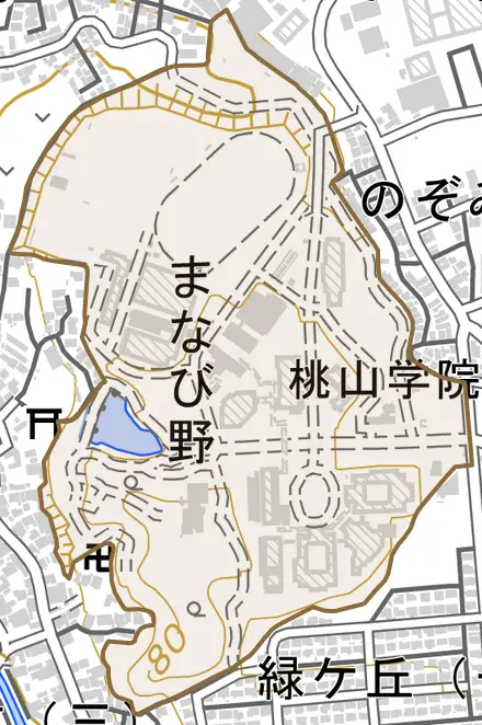 まなび野とその周辺の地図。町の範囲を重ねている