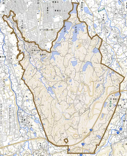 松尾寺町とその周辺の地図。町の範囲を重ねている