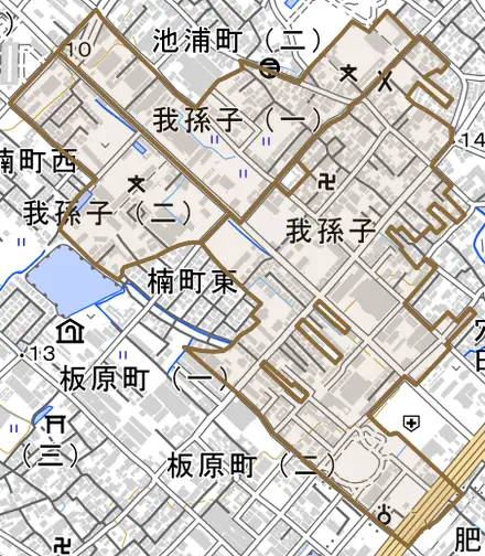 我孫子とその周辺の地図。町の範囲を重ねている