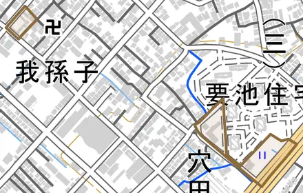 池浦とその周辺の地図。町の範囲を重ねている