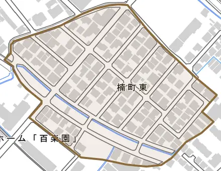 楠町東とその周辺の地図。町の範囲を重ねている