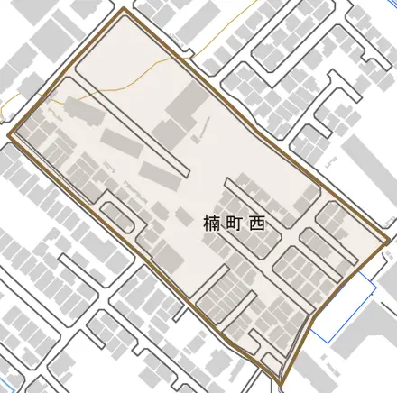 楠町西とその周辺の地図。町の範囲を重ねている