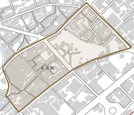 若宮町とその周辺の地図。町の範囲を重ねている