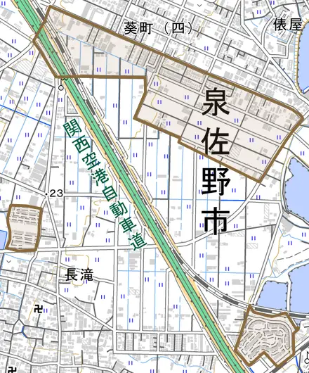 長滝とその周辺の地図。町の範囲を重ねている