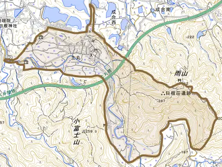 土丸とその周辺の地図。町の範囲を重ねている