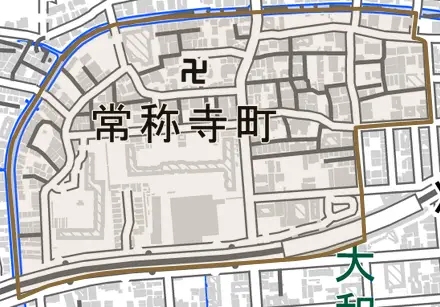 常称寺町とその周辺の地図。町の範囲を重ねている
