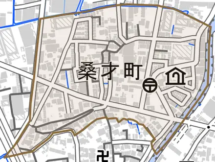 桑才町とその周辺の地図。町の範囲を重ねている