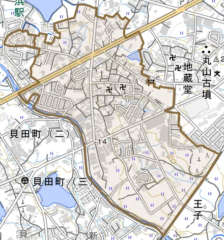 王子とその周辺の地図。町の範囲を重ねている