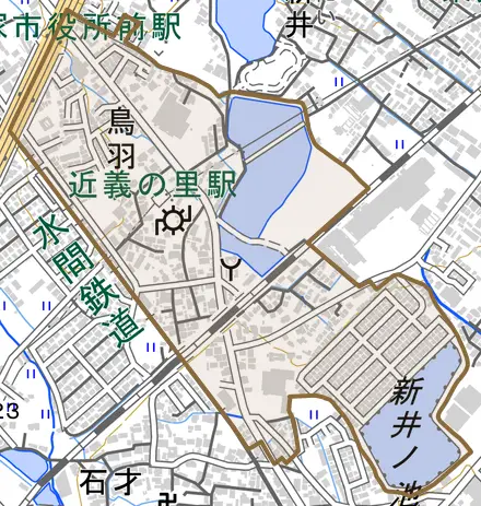 鳥羽とその周辺の地図。町の範囲を重ねている