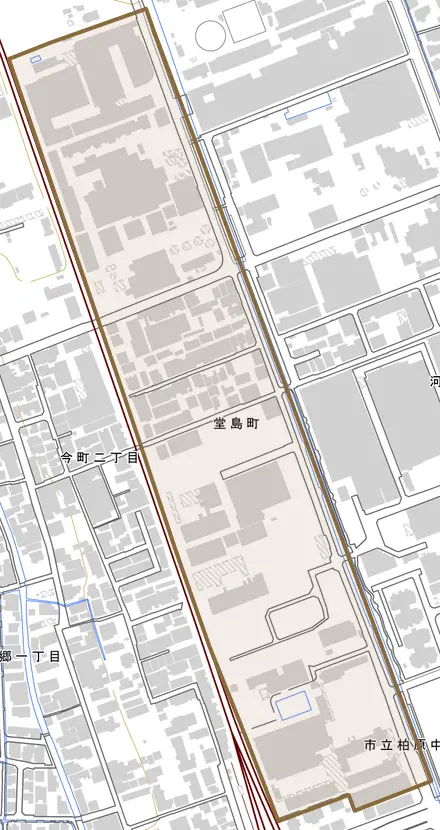 堂島町とその周辺の地図。町の範囲を重ねている