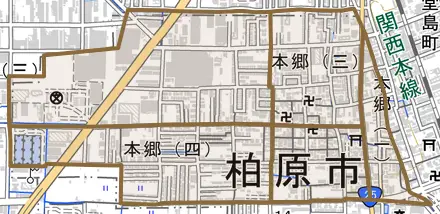 本郷とその周辺の地図。町の範囲を重ねている
