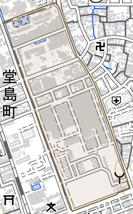 河原町とその周辺の地図。町の範囲を重ねている