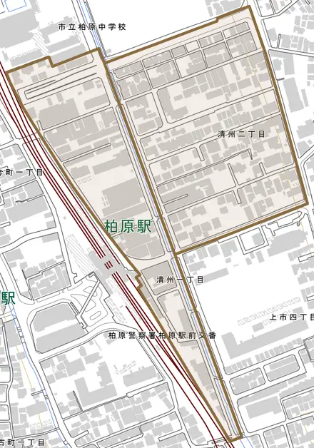 清州とその周辺の地図。町の範囲を重ねている