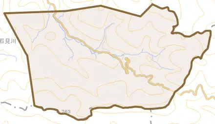 石見川とその周辺の地図。町の範囲を重ねている