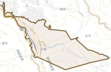 岩瀬とその周辺の地図。町の範囲を重ねている