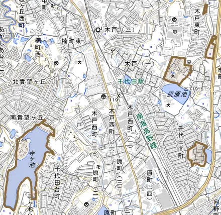 木戸町とその周辺の地図。町の範囲を重ねている