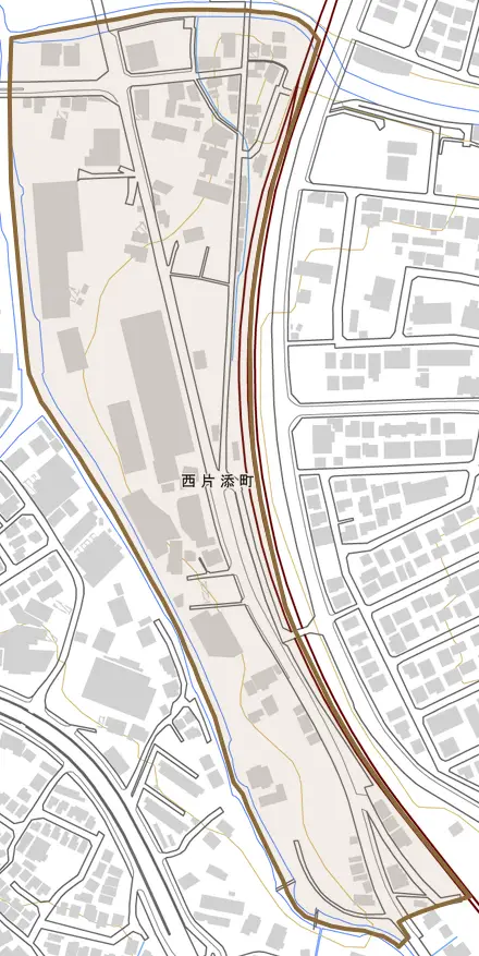 西片添町とその周辺の地図。町の範囲を重ねている