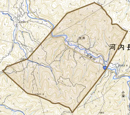 太井とその周辺の地図。町の範囲を重ねている