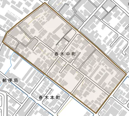 春木中町とその周辺の地図。町の範囲を重ねている