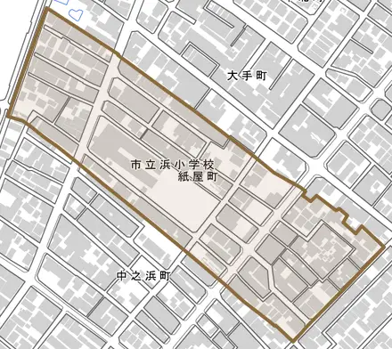紙屋町とその周辺の地図。町の範囲を重ねている