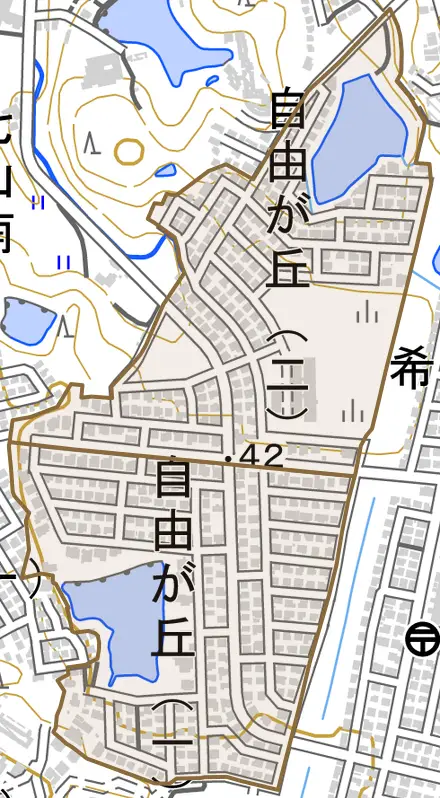 自由が丘とその周辺の地図。町の範囲を重ねている