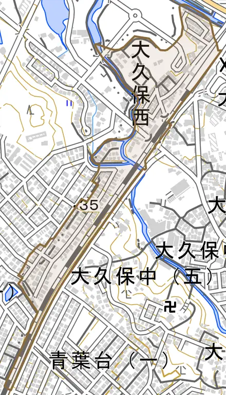 大久保西とその周辺の地図。町の範囲を重ねている