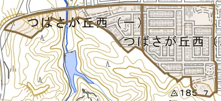 つばさが丘西とその周辺の地図。町の範囲を重ねている