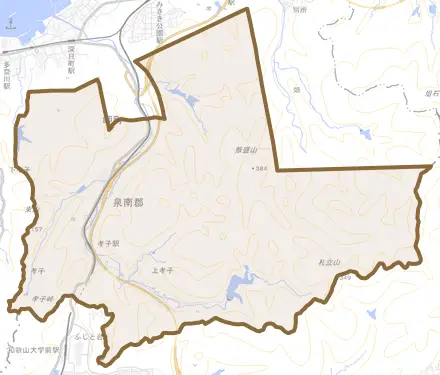孝子とその周辺の地図。町の範囲を重ねている