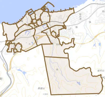 淡輪とその周辺の地図。町の範囲を重ねている