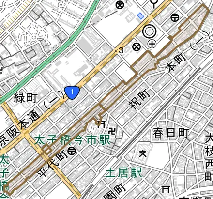 金下町とその周辺の地図。町の範囲を重ねている