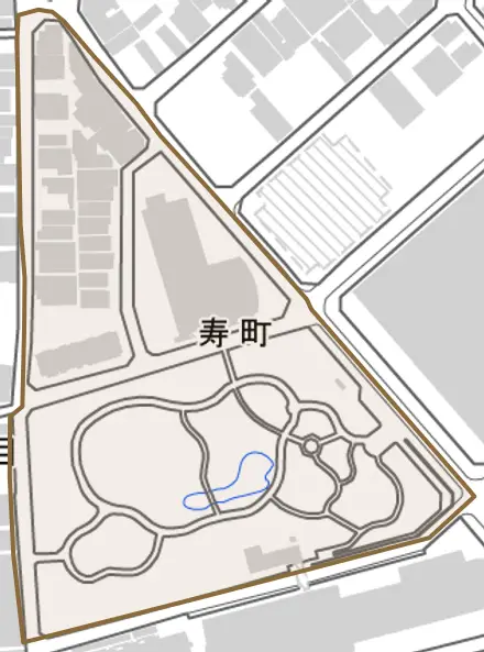 寿町とその周辺の地図。町の範囲を重ねている