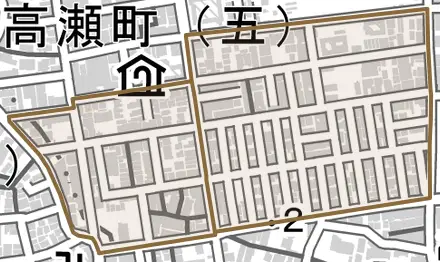 南寺方北通とその周辺の地図。町の範囲を重ねている