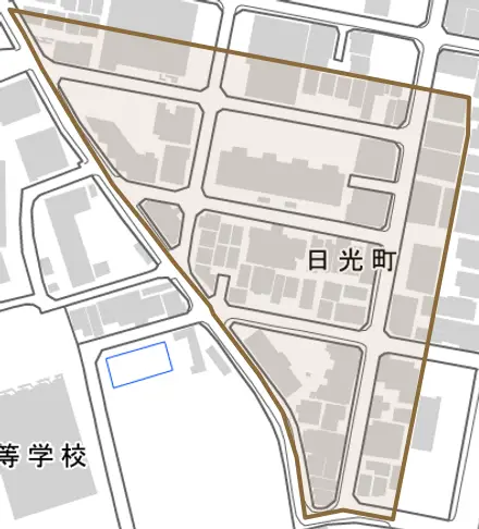 日光町とその周辺の地図。町の範囲を重ねている