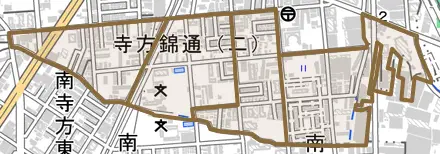 寺方錦通とその周辺の地図。町の範囲を重ねている
