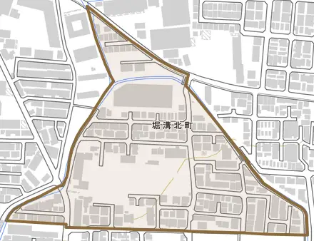 堀溝北町とその周辺の地図。町の範囲を重ねている