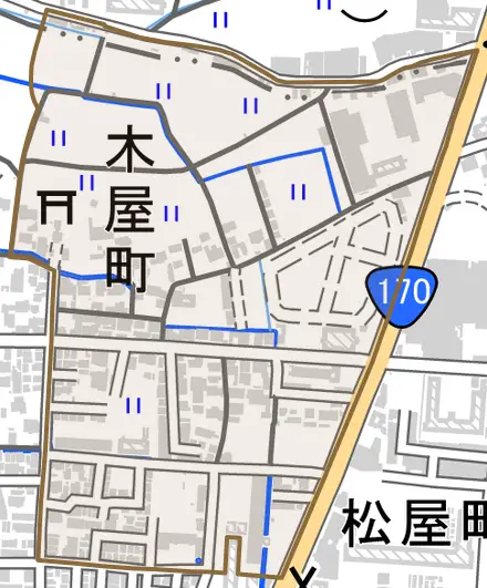 木屋町とその周辺の地図。町の範囲を重ねている