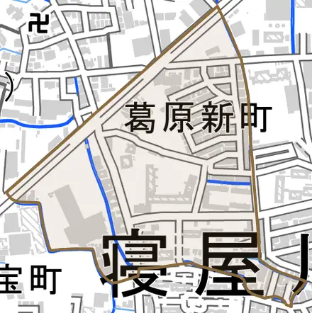葛原新町とその周辺の地図。町の範囲を重ねている
