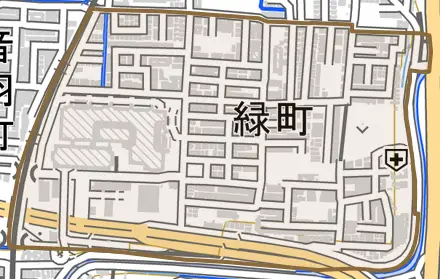 緑町とその周辺の地図。町の範囲を重ねている