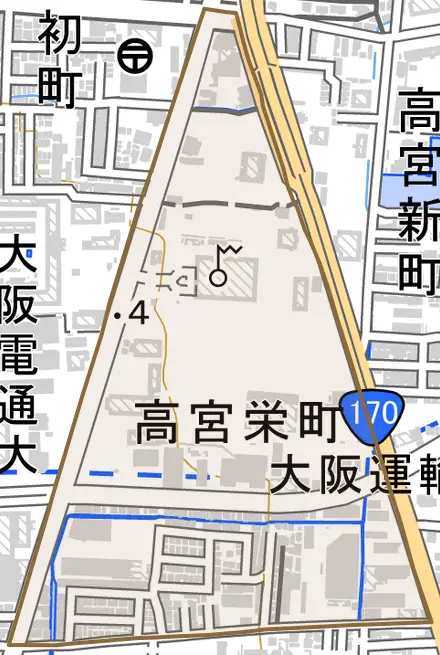 高宮栄町とその周辺の地図。町の範囲を重ねている