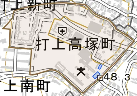 打上高塚町とその周辺の地図。町の範囲を重ねている